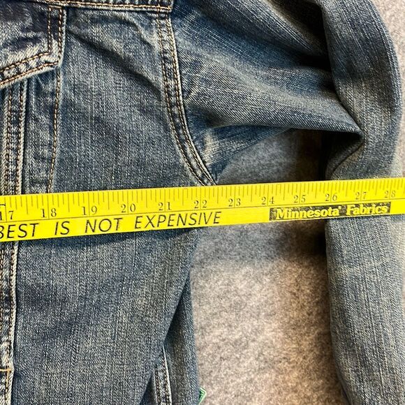 AMERICAN EAGLE Denim Jean Jacket Women's Large Blue Patches Boyfriend Trucker - Picture 9 of 16